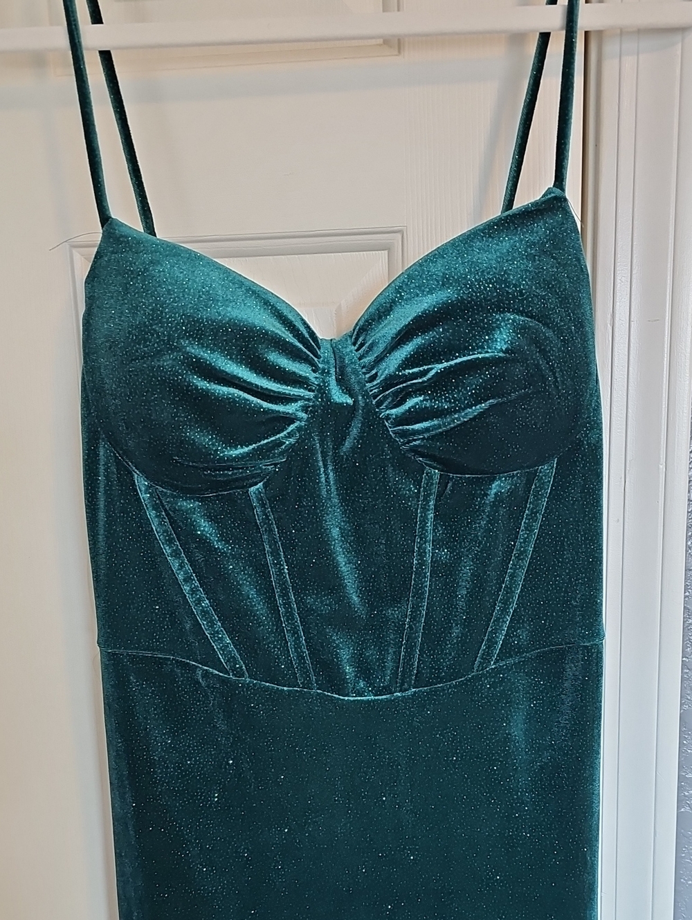 Velvet Spaghetti-Strap Dress in Emerald Green With Shimmer, Gorgeous!